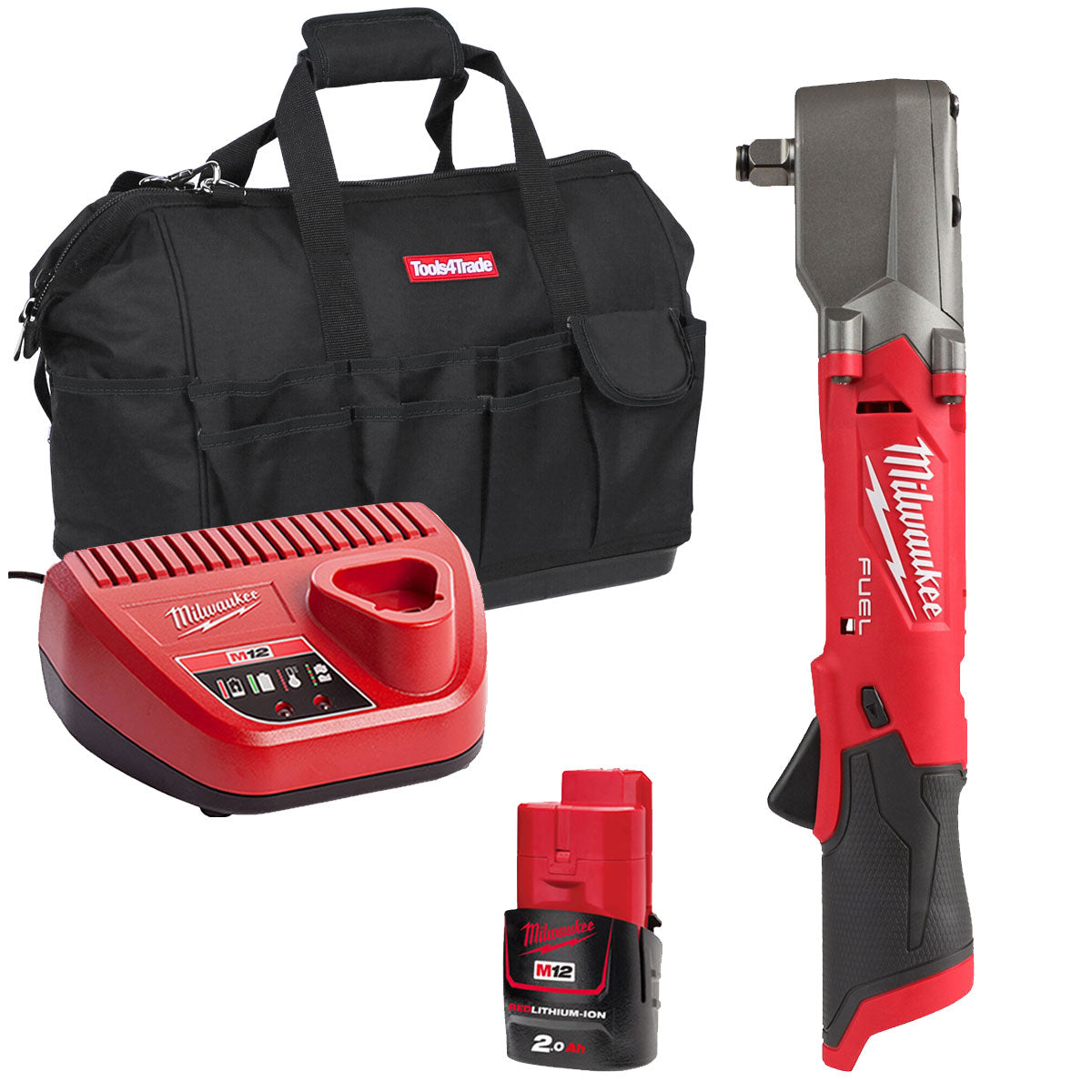 Milwaukee M12FRAIWF12-0 12V 1/2" Brushless Right Angle Impact Wrench with 1 x 2.0Ah Battery & Charger in Bag - MonkeyTools
