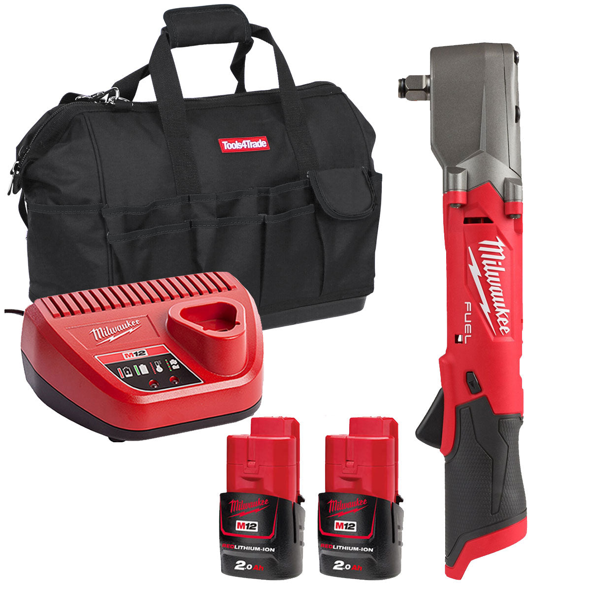 Milwaukee M12FRAIWF12-0 12V 1/2" Brushless Right Angle Impact Wrench with 2 x 2.0Ah Batteries & Charger in Bag - MonkeyTools