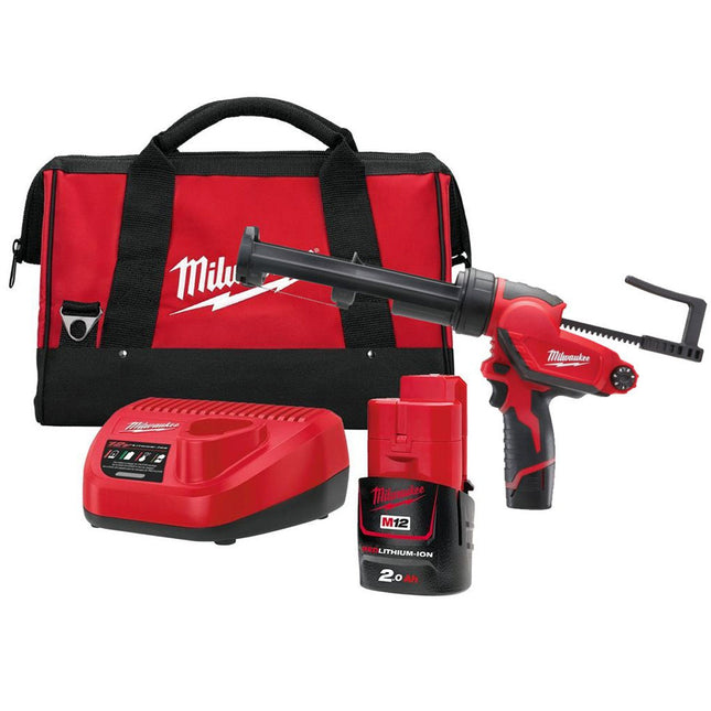 Milwaukee M12PCG310C-201B 12V 310ml Caulking Gun with 1 x 2.0Ah Battery, Charger & Bag 4933448763 - MonkeyTools
