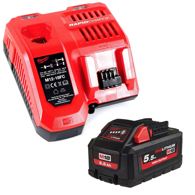 Milwaukee M18 HB5.5 18V 5.5Ah RedLithium-Ion High Output Battery with Fast Charger - MonkeyTools