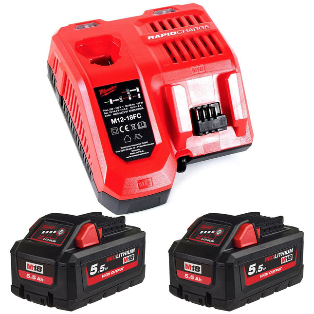 Milwaukee M18 HB5.5 18V RedLithium-Ion High Output 2 x 5.5Ah Battery with Fast Charger - MonkeyTools