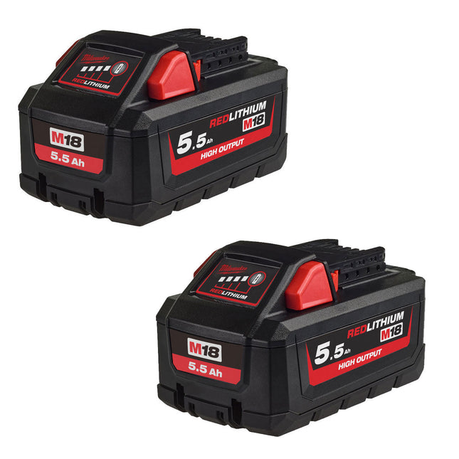 Milwaukee M18 HB5.5x2 18V 5.5Ah RedLithium-Ion High Output Battery Pack of 2 - MonkeyTools