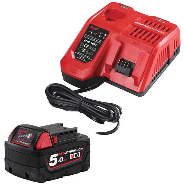 Milwaukee M18B5 18V Red Lithium-ion 5.0Ah Batteries with Fast Charger - MonkeyTools