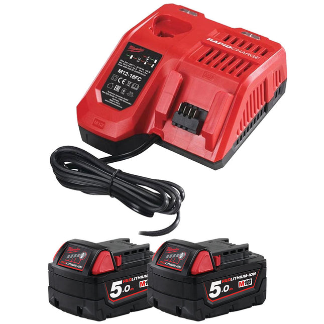 Milwaukee M18B5X2 18V Red Lithium-ion 5.0Ah Batteries with Fast Charger - MonkeyTools