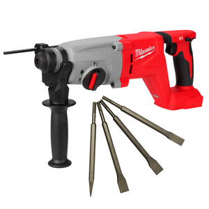Milwaukee M18BLHACD26-0 18V Brushless SDS+ D-Handle Rotary Hammer Drill with Chisel Set 4 Piece - MonkeyTools