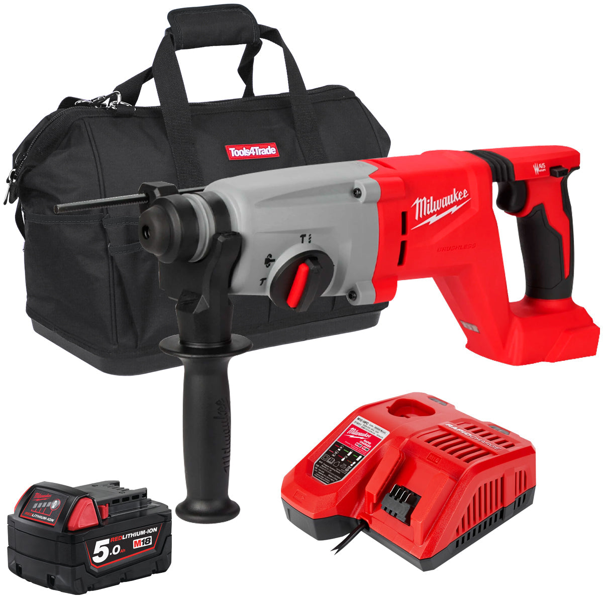 Milwaukee M18BLHACD26-0 18V Brushless SDS+ Rotary Hammer Drill with 1 x 5.0Ah Battery Charger & Bag - MonkeyTools