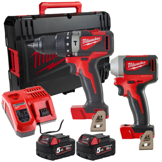 Milwaukee M18BLPP2A3-502X 18V Brushless Combi Drill & Impact Driver with 2 x 5.0Ah Batteries, Charger & Case 4933492845 - MonkeyTools