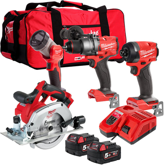 Milwaukee M18BLPP4T-502B 18V 4 Piece Tool Kit with 2 x 5.0Ah Battery & Charger - MonkeyTools