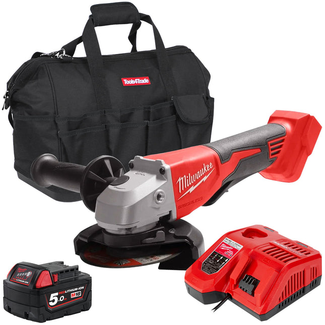 Milwaukee M18BLSAG115XPD-0 18V 115mm Brushless Angle Grinder with 1 x 5.0Ah Battery Charger & Bag - MonkeyTools