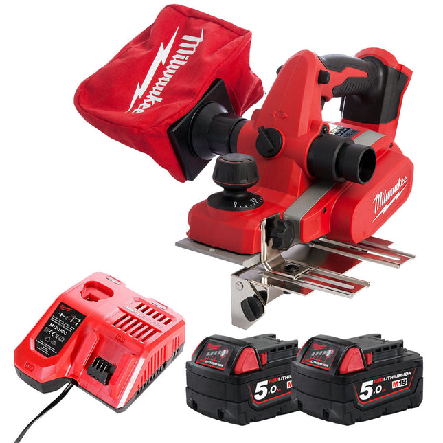 Milwaukee M18BP-0 18V Li-Ion 82mm Planer with 2 x 5Ah Batteries & Charger - MonkeyTools