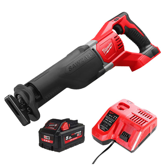 Milwaukee M18BSX-0 18V Heavy Duty Sawzall Reciprocating Saw with 1 x 5.5Ah Battery & Charger - MonkeyTools