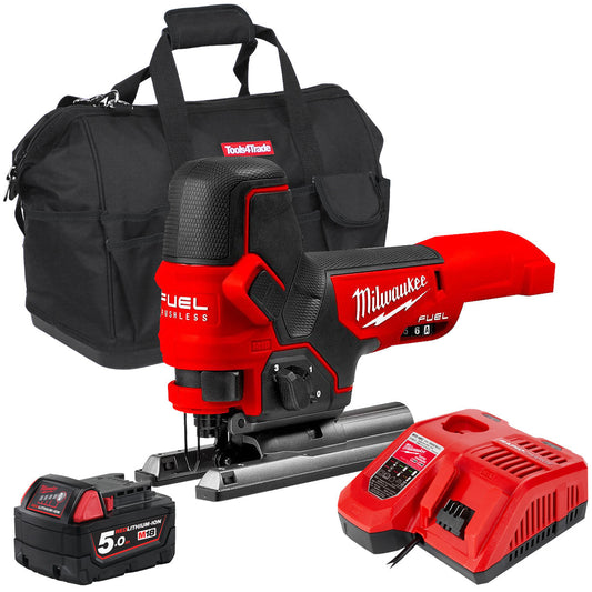 Milwaukee M18FBJS-0 18V Fuel Brushless Jigsaw with 1 x 5.0Ah Battery Charger & Bag - MonkeyTools