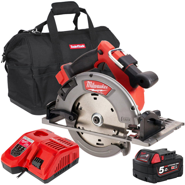 Milwaukee M18FCSG66-0 18V Fuel Brushless 190mm Circular Saw with 1 x 5.0Ah Battery Charger & Bag - MonkeyTools