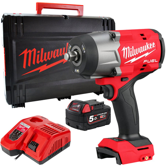 Milwaukee M18FHIW2F12-0X 18V Fuel Brushless 1/2" High Torque Impact Wrench with 1 x 5.0Ah Battery Charger & Case - MonkeyTools