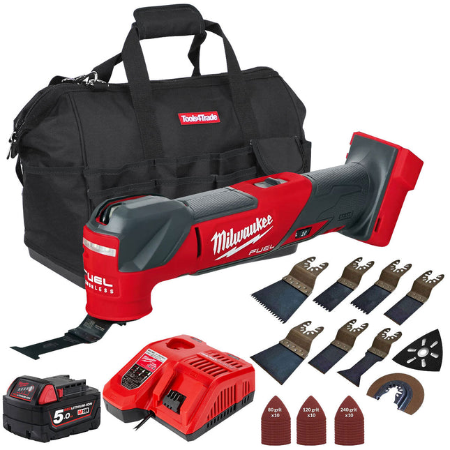 Milwaukee M18FMT-0 18V Oscillating Multi-Tool 1 x 5.0Ah Battery Charger & 39 Piece Accessories Set - MonkeyTools