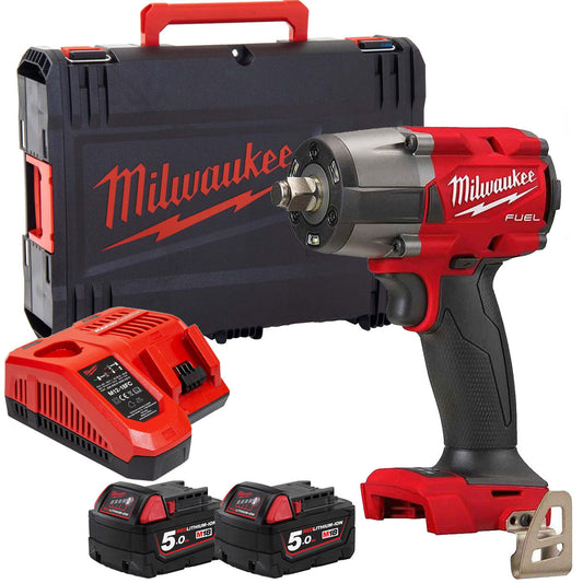 Milwaukee M18FMTIW2F12-0X 18V Brushless Impact Wrench 2 x 5.0Ah Batteries Charger & Case - MonkeyTools