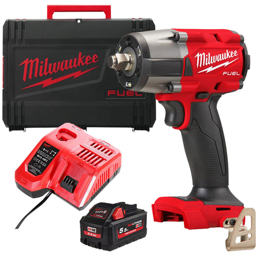 Milwaukee M18FMTIW2F38-0X 18V FUEL Brushless 3/8" Impact Wrench with 1 x 5.5Ah Battery Charger & Case - MonkeyTools