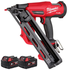 Milwaukee M18FN15GA-0 18V Brushless Angled Finish Nailer 15Ga with 2 x 5.0Ah Battery - MonkeyTools
