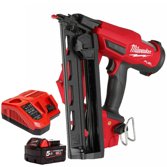 Milwaukee M18FN16GA-0X 18V 16G Angled Finish Nailer with 1 x 5.0Ah Battery & Charger - MonkeyTools
