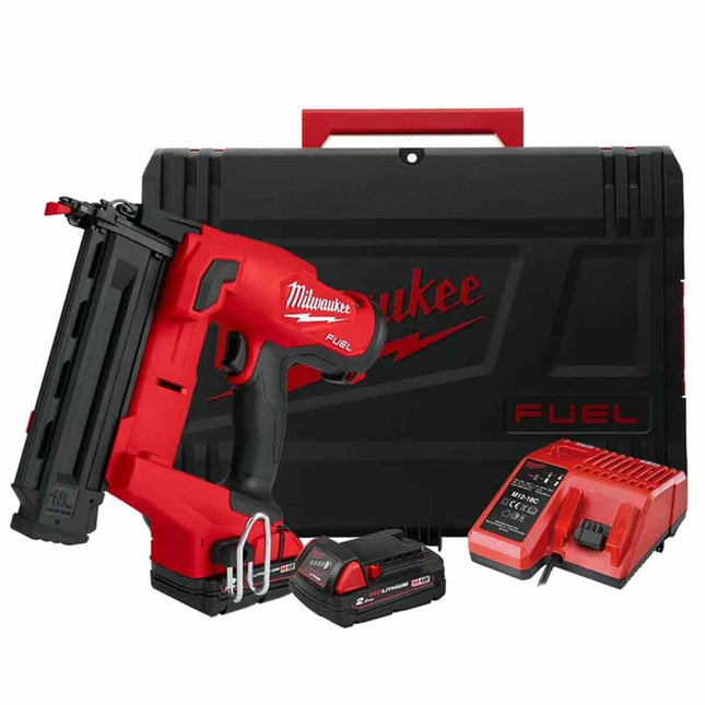Milwaukee M18FN18GS-202X 18V FUEL Brushless Straight Finish Nailer 18G with 2 x 2.0Ah Battery, Charger & Case 4933471408 - MonkeyTools