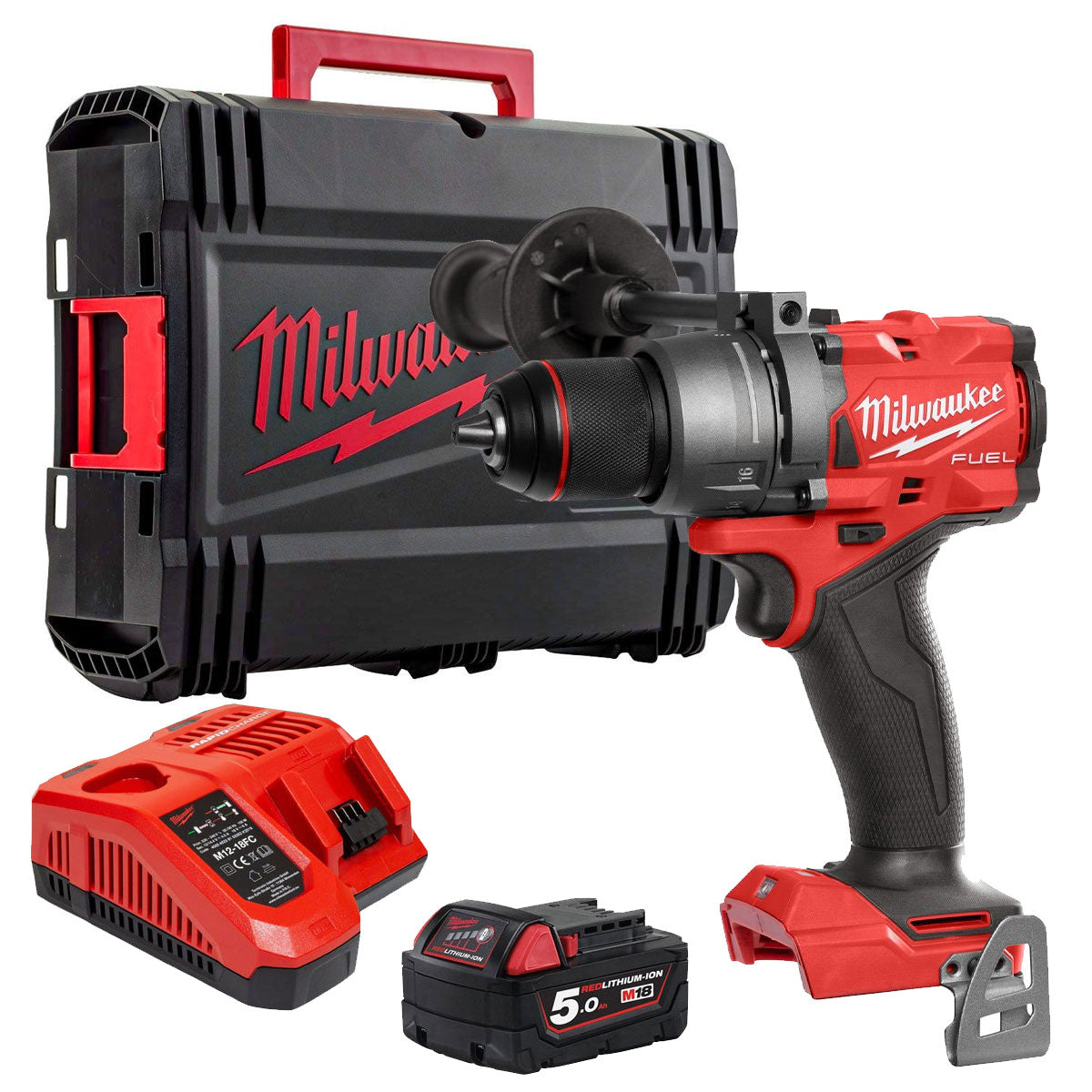 Milwaukee M18FPD3-0 18V Fuel Brushless Combi Drill with 1 x 5.0Ah Battery Charger & Carry Case - MonkeyTools