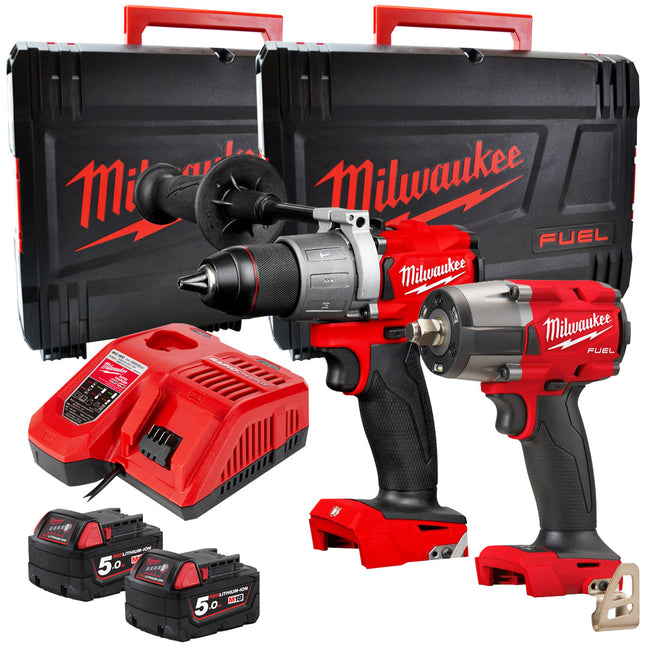Milwaukee M18FPP2F3-502X 18V Fuel Combi Drill + Impact Wrench with 2 x 5.0Ah Battery Charger & Case 4933492641 - MonkeyTools