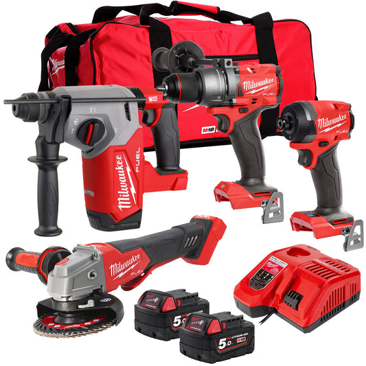 Milwaukee M18FPP4T3-553B 18V 4 Piece Tool Kit with 2 x 5.0Ah Battery & Charger - MonkeyTools