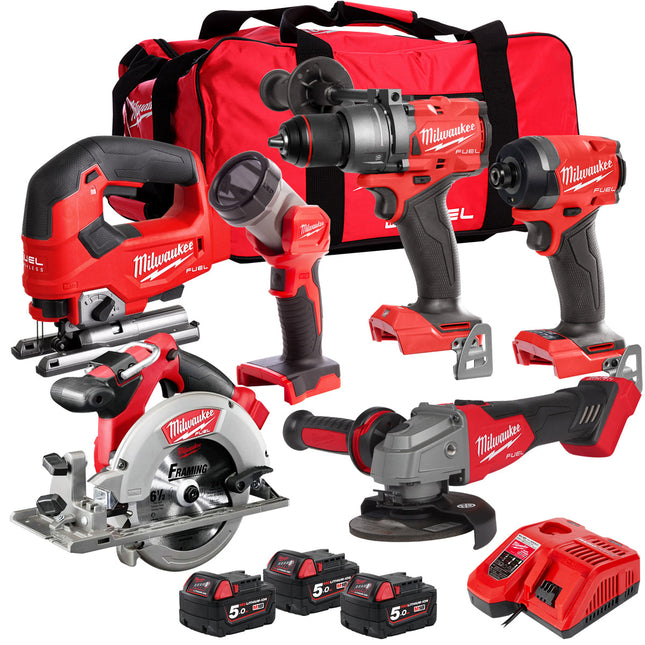 Milwaukee M18FPP6T2-503B 18V 6 Piece Tool Kit with 3 x 5.0Ah Battery & Charger - MonkeyTools