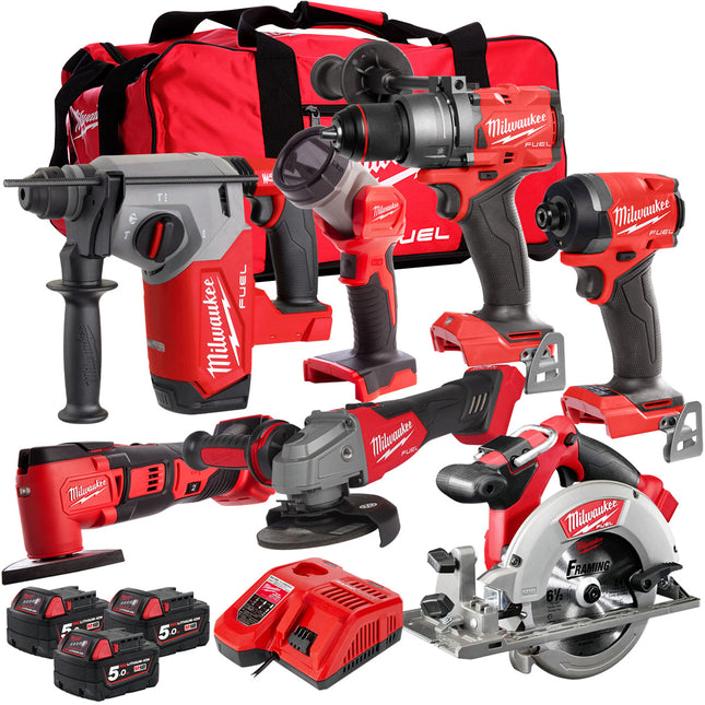 Milwaukee M18FPP7T-503B 18V 7 Piece Power Pack Tool Kit with 3 x 5.0Ah Batteries & Charger - MonkeyTools