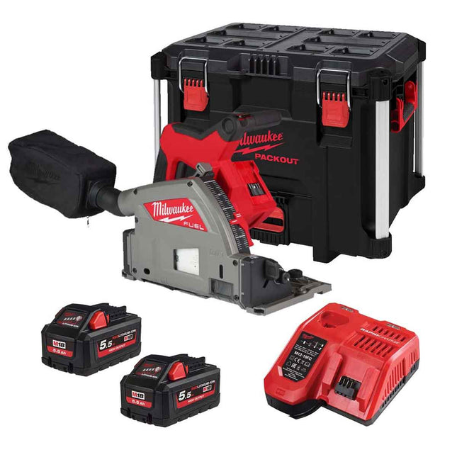 Milwaukee M18FPS55-552P 18V Fuel Brushless 55mm Plunge Saw with 2 x 5.5Ah Battery 4933478779 - MonkeyTools