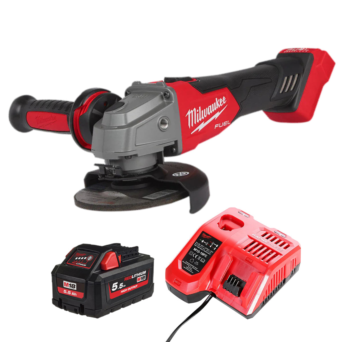 Milwaukee M18FSAG115X-0 18V 115mm Fuel Brushless Angle Grinder with 1 x 5.5Ah Battery & Charger - MonkeyTools