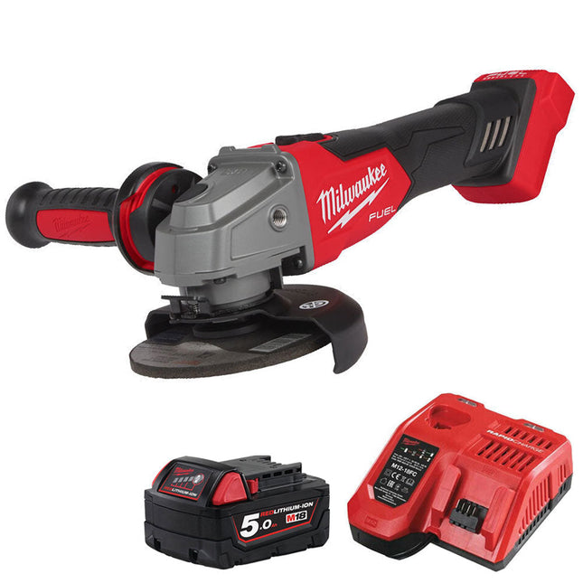 Milwaukee M18FSAG115X-0 18V Fuel Brushless Angle Grinder with 1 x 5.0Ah Battery & Charger - MonkeyTools