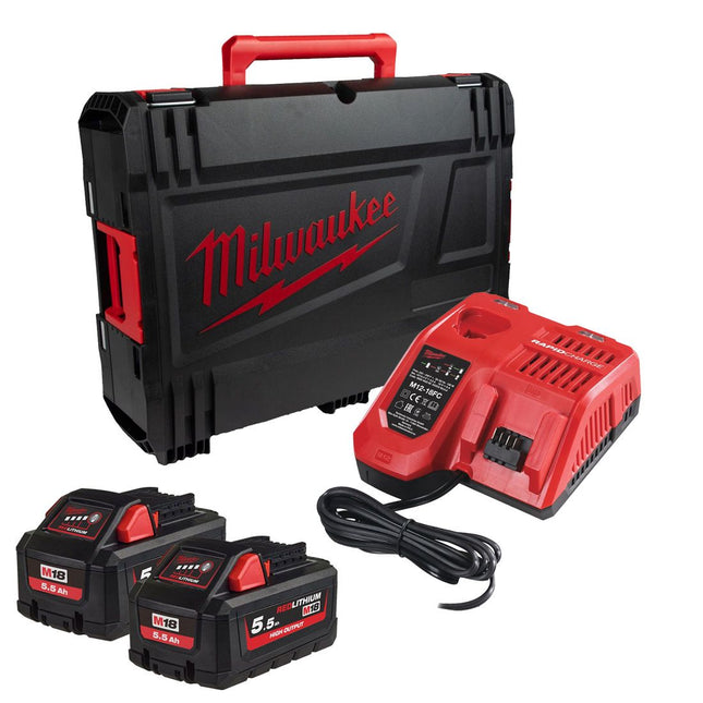 Milwaukee M18HNRG-552X 18V High Output Battery & Charger Kit with 2 x 5.5Ah Battery, Charger & Case 4933480683 - MonkeyTools