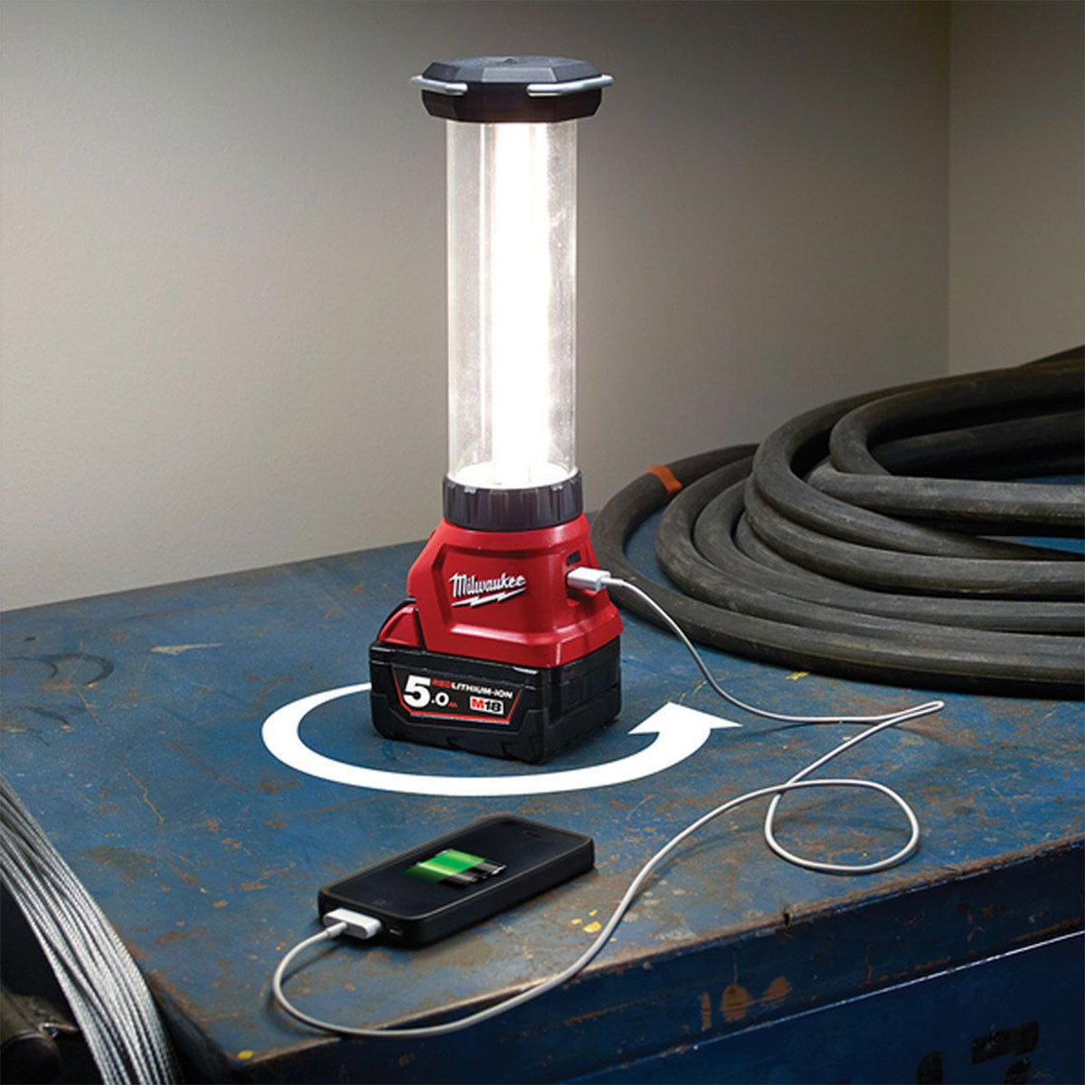 Milwaukee M18LL-0 18V LED Lantern Light with 1 x 5.0Ah Battery & Charger - MonkeyTools