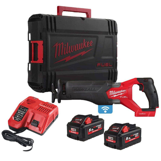 Milwaukee M18ONEFSZ-552X 18V Brushless FUEL ONE-KEY Sawzall Reciprocating Saw with 2 x 5.5Ah Batteries, Charger & Case 4933478295 - MonkeyTools