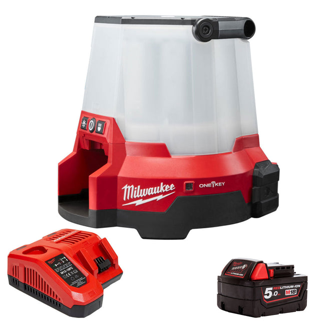 Milwaukee M18ONESLSP-0 One Key LED Compact Site Light with 1 x 5.0Ah Battery & Charger - MonkeyTools