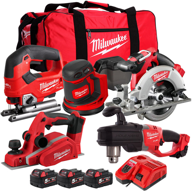 Milwaukee M18PP5T-503B 18V Woodworking 5 Piece Tool Kit with 3 x 5.0Ah Batteries & Charger - MonkeyTools
