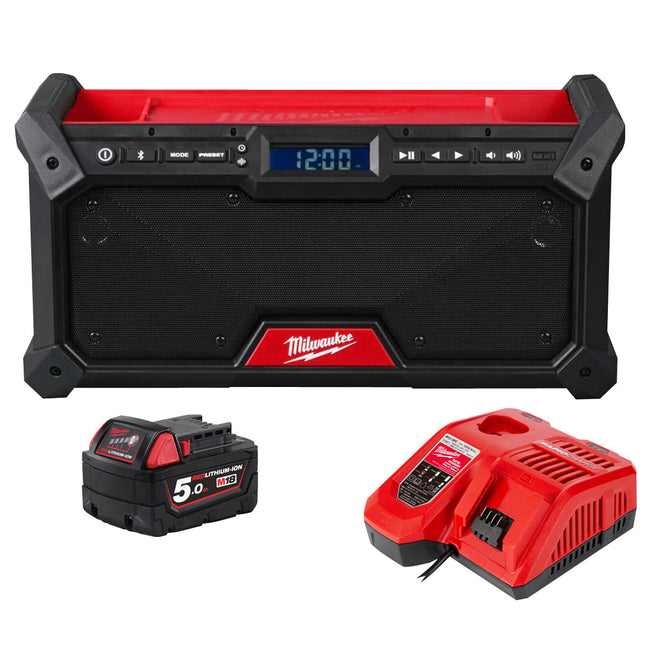 Milwaukee M18RADDAB+G2-0 18V Jobsite Radio DAB+ with 1 x 5.0Ah Battery & Charger - MonkeyTools