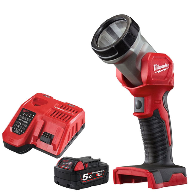 Milwaukee M18TLED-0 18V LED Work Light Torch with 1 x 5.0Ah Battery & Fast Charger - MonkeyTools