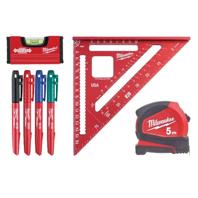 Milwaukee Measuring Layout Set 7 Piece for Electricians & Plumbers 4932498327 - MonkeyTools