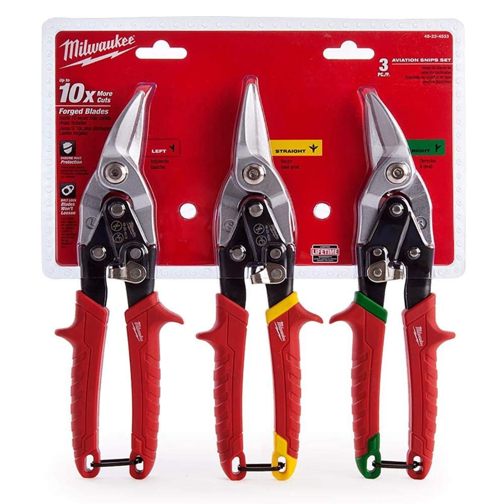 Milwaukee  Metal Snips Triple Pack Left Right and Straight Cut 48224533 - MonkeyTools