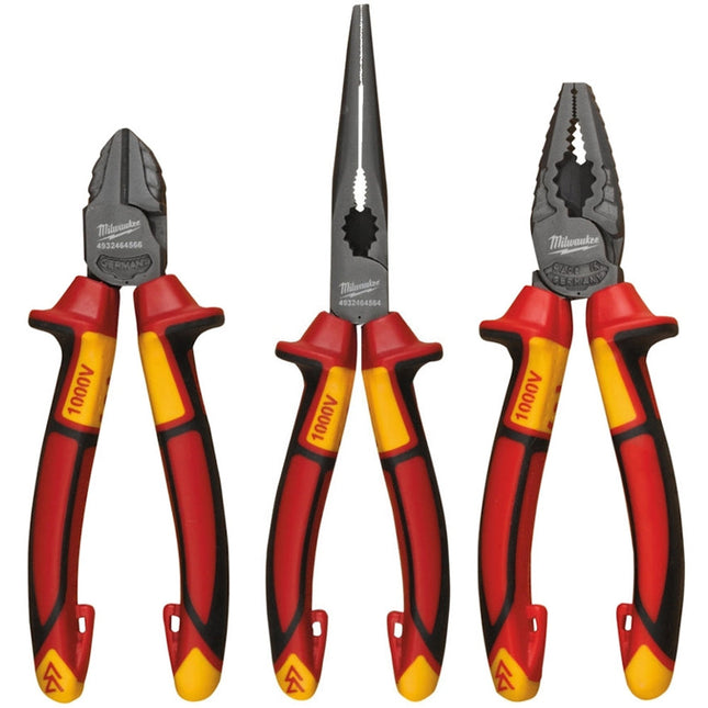 Milwaukee VDE Pliers 3pc Set Diagonal Cutter, Long Round Nose Plier, Combi Plier 4932464575 - MonkeyTools