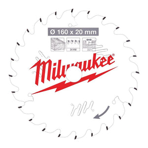 Genuine Milwaukee 4932471290 Wood Cutting Circular Saw Blade 160mm x 20mm 24T - MonkeyTools