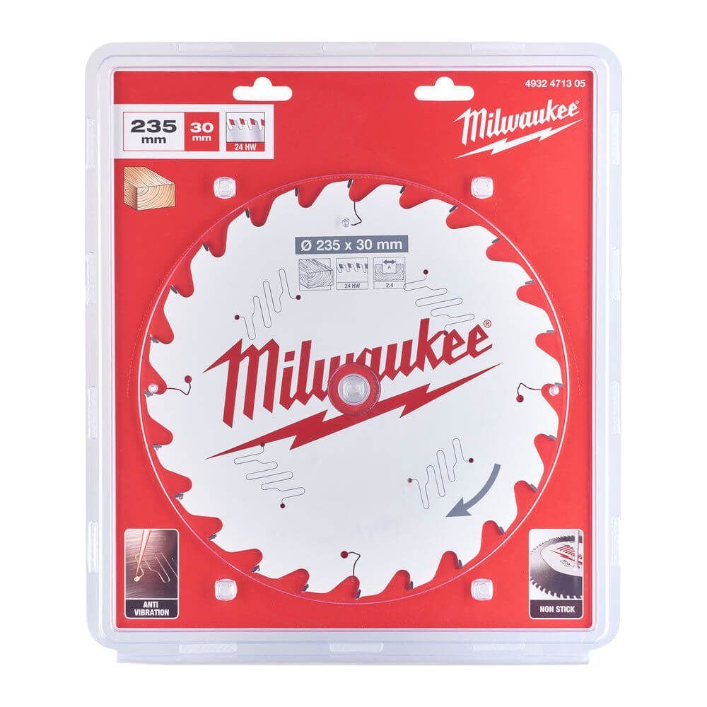 Genuine Milwaukee 4932471305 Wood Cutting Circular Saw Blade 235mm x 30mm 24T - MonkeyTools