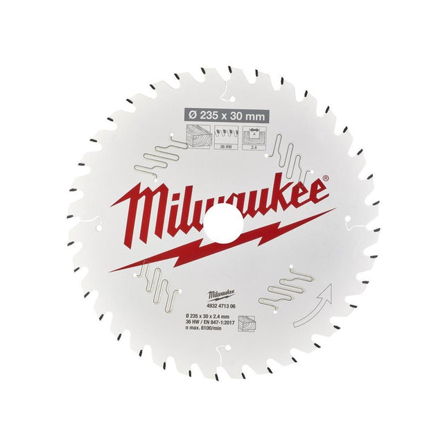Genuine Milwaukee 4932471306 Wood Cutting Circular Saw Blade 235mm x 30mm 36T - MonkeyTools