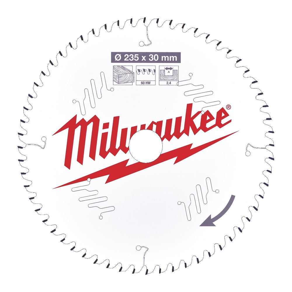 Genuine Milwaukee 4932471308 Wood Cutting Circular Saw Blade 235mm x 30mm 60T - MonkeyTools