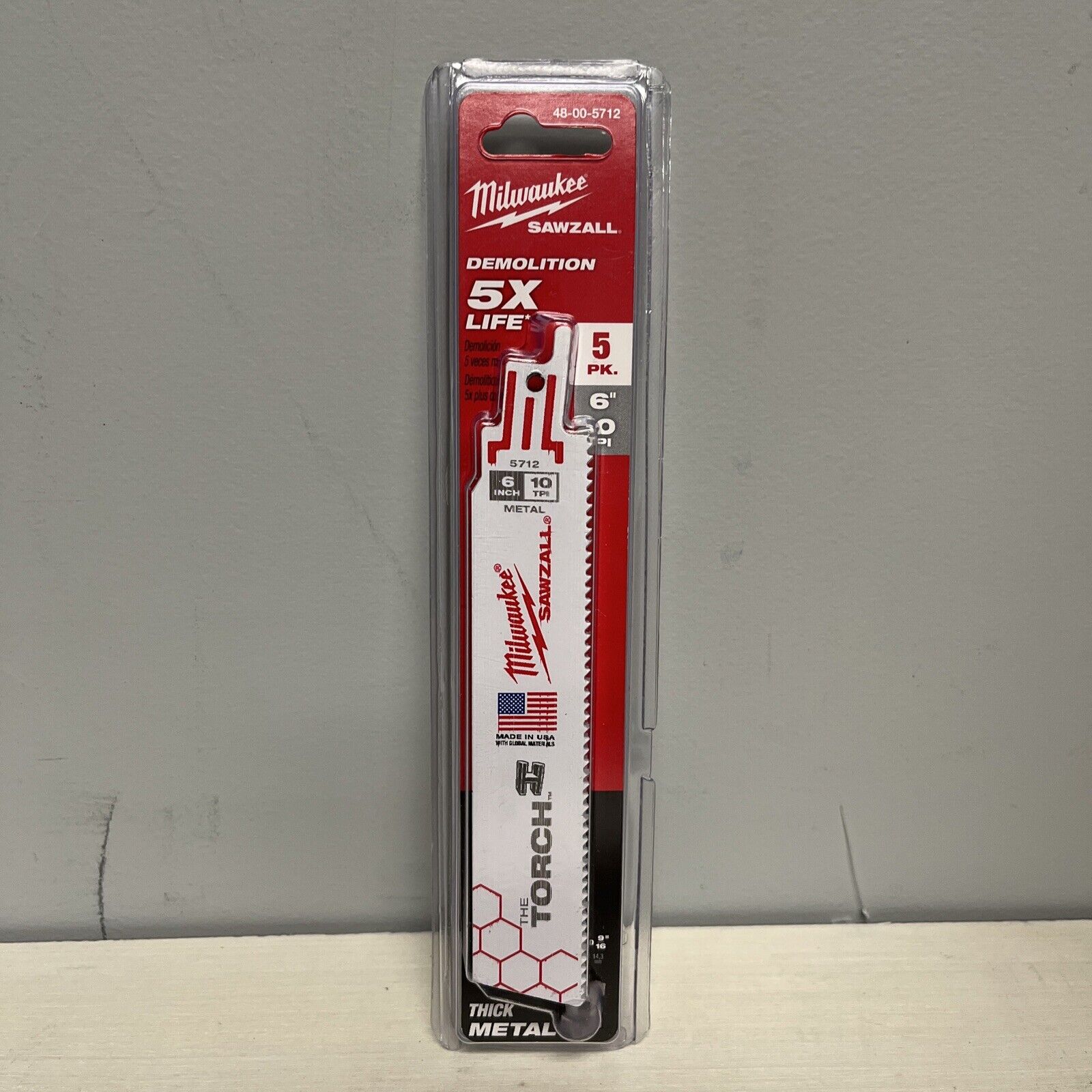 Genuine Milwaukee Sawzall Torch Recip Blades - 5pk 6" 10 TPI 48 00 5712 - MonkeyTools
