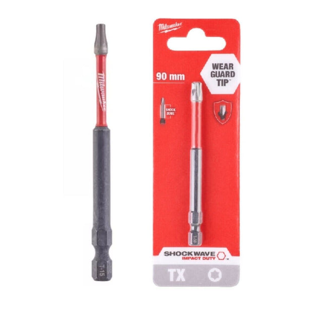 GENUINE MILWAUKEE SHOCKWAVE IMPACT DUTY TX15 X 90MM SCREWDRIVING BIT - MonkeyTools