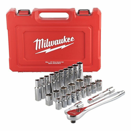 Milwaukee 1/2" Drive Ratchet & Socket Set - 28pc - Metric/Imperial - 4932471864 - MonkeyTools