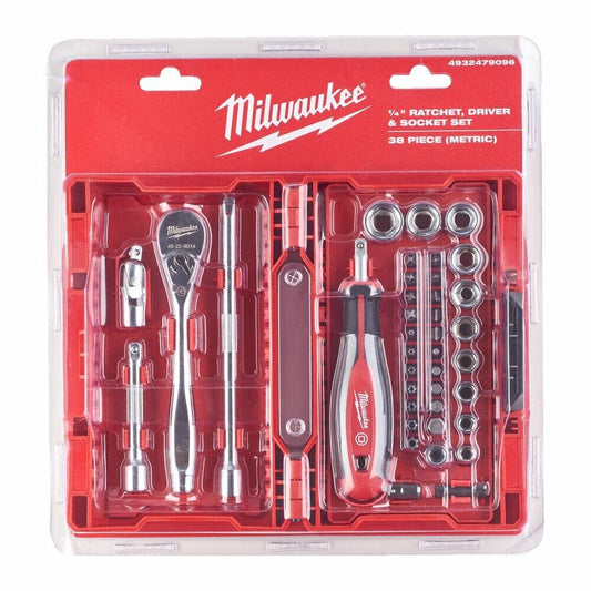 Milwaukee 1/4" Drive Ratchet & Socket Set - 38pc - Metric - 4932479096 - MonkeyTools